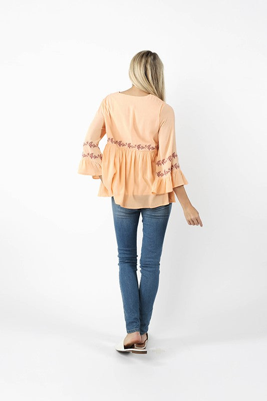 Coral Embroidered Blouse