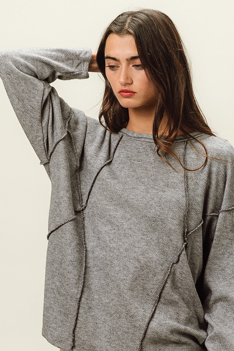 Thermal Cashmere Contrast Stitching Top