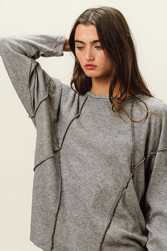 Thermal Cashmere Contrast Stitching Top
