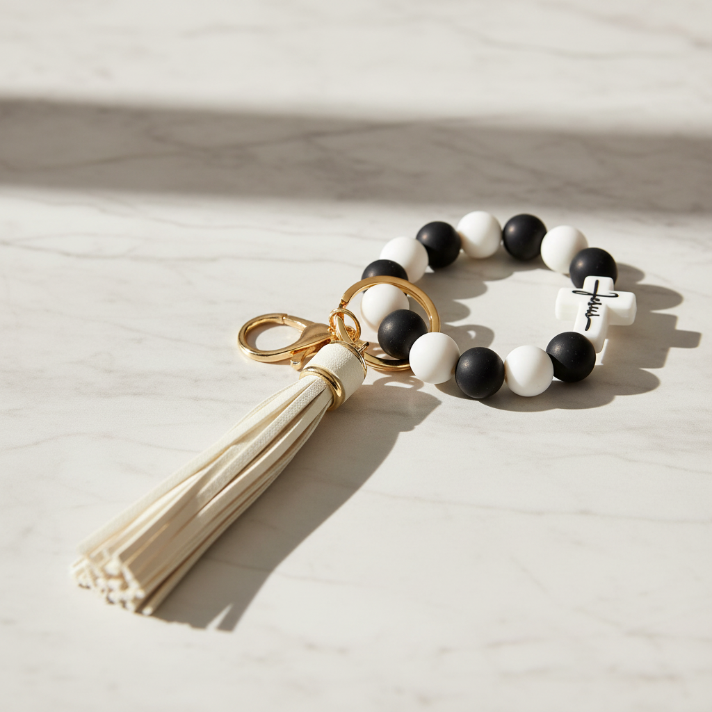 Ivory & Black Keychain Bracelet